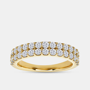 Gilded 1 Carat Lab-Grown Diamond Two-Row Scallop-Set Anniversary Band