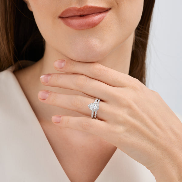 1 and 3/4 Carat Lab-Grown Diamond Pear-Shaped Halo Bridal Set — GILDED New York