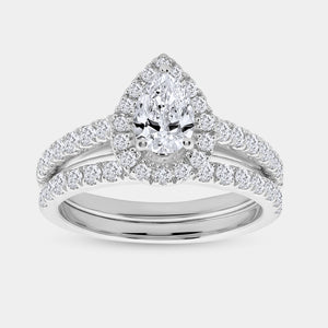 1 and 3/4 Carat Lab-Grown Diamond Pear-Shaped Halo Bridal Set — GILDED New York