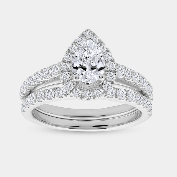 1 and 3/4 Carat Lab-Grown Diamond Pear-Shaped Halo Bridal Set — GILDED New York