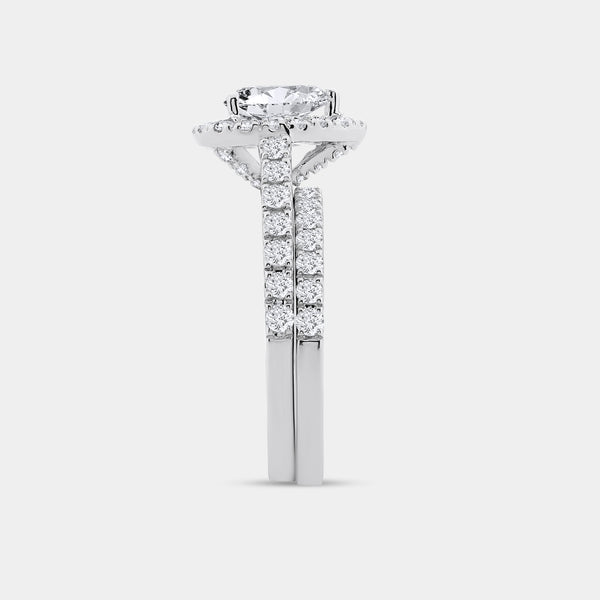1 and 3/4 Carat Lab-Grown Diamond Pear-Shaped Halo Bridal Set — GILDED New York