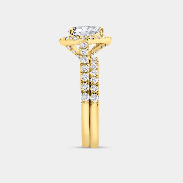 1 and 3/4 Carat Lab-Grown Diamond Pear-Shaped Halo Bridal Set — GILDED New York