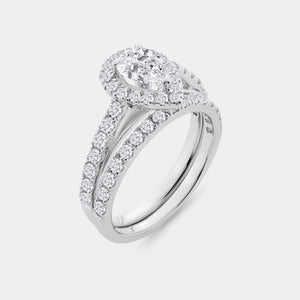 1 and 3/4 Carat Lab-Grown Diamond Pear-Shaped Halo Bridal Set — GILDED New York