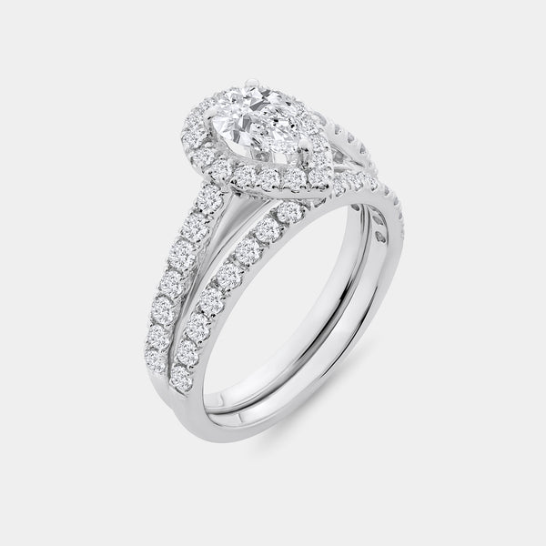 1 and 3/4 Carat Lab-Grown Diamond Pear-Shaped Halo Bridal Set — GILDED New York