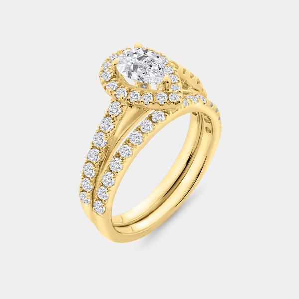 1 and 3/4 Carat Lab-Grown Diamond Pear-Shaped Halo Bridal Set — GILDED New York