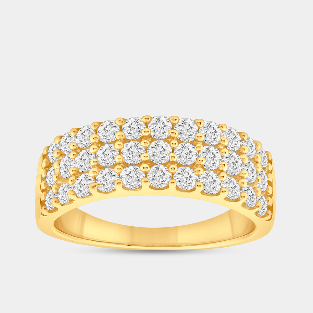 Gilded 1 Carat Lab-Grown Diamond Three-Row Scallop-Set Anniversary Band