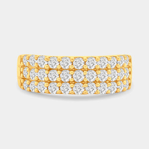 Gilded 1 Carat Lab-Grown Diamond Three-Row Scallop-Set Anniversary Band