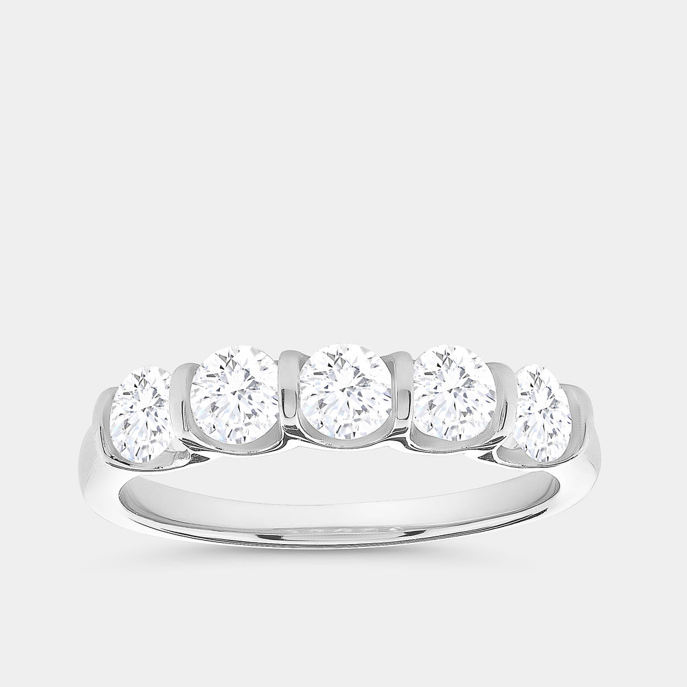 Gilded 1 Carat Lab-Grown Diamond Round-Shaped Five-Stone Ring in a Bar Setting