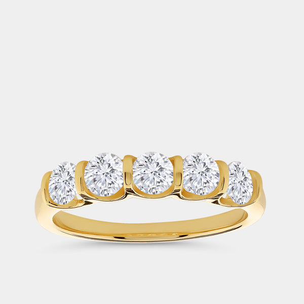 1 Carat Lab-Grown Diamond Round-Shaped Five-Stone Ring in a Bar Setting — GILDED New York