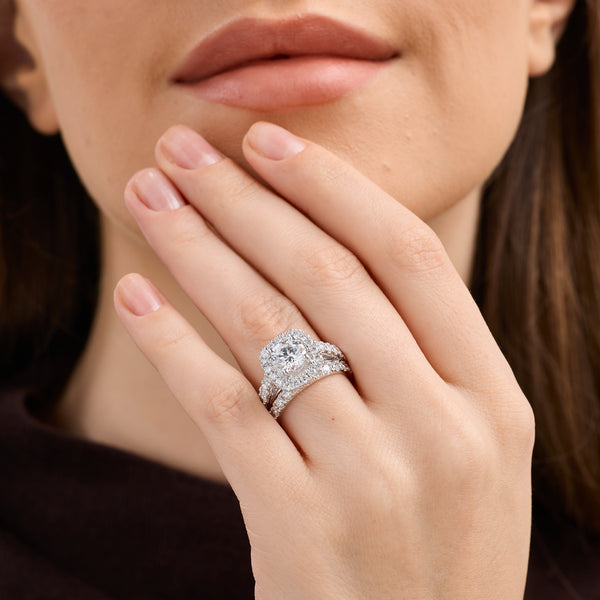 3 and 1/2 Carat Lab-Grown Diamond Engagement Ring Set with a Round-Shaped Center and a Cushion Halo — GILDED New York