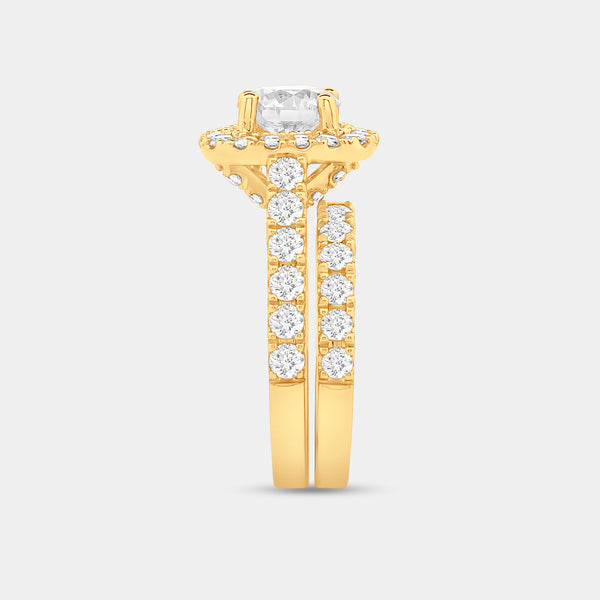 3 and 1/2 Carat Lab-Grown Diamond Engagement Ring Set with a Round-Shaped Center and a Cushion Halo — GILDED New York