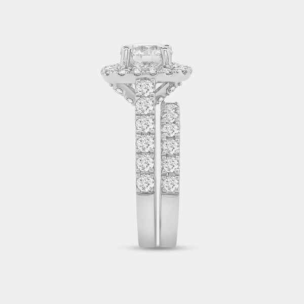 3 and 1/2 Carat Lab-Grown Diamond Engagement Ring Set with a Round-Shaped Center and a Cushion Halo — GILDED New York