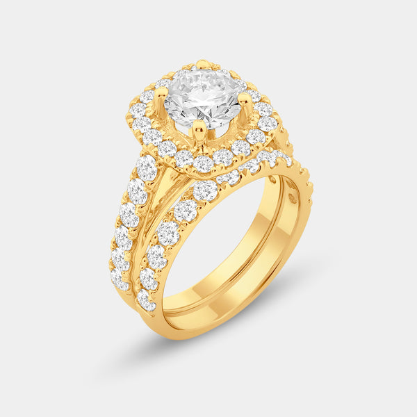 3 and 1/2 Carat Lab-Grown Diamond Engagement Ring Set with a Round-Shaped Center and a Cushion Halo — GILDED New York