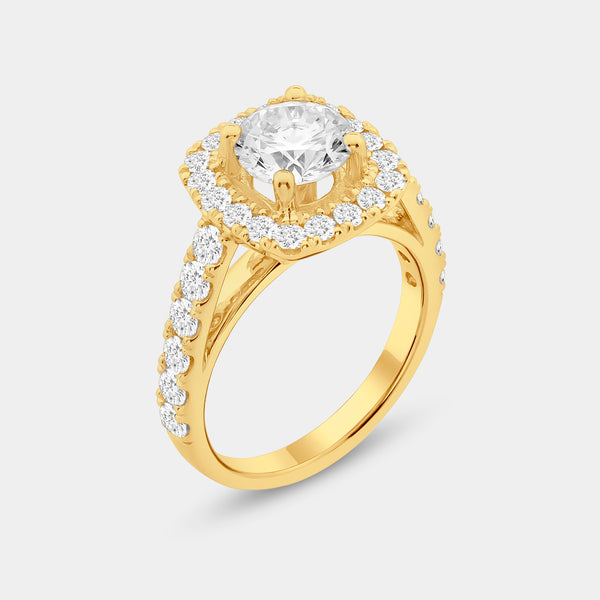 3 and 1/2 Carat Lab-Grown Diamond Engagement Ring Set with a Round-Shaped Center and a Cushion Halo — GILDED New York