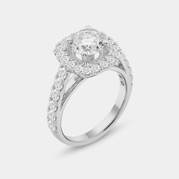 3 and 1/2 Carat Lab-Grown Diamond Engagement Ring Set with a Round-Shaped Center and a Cushion Halo — GILDED New York