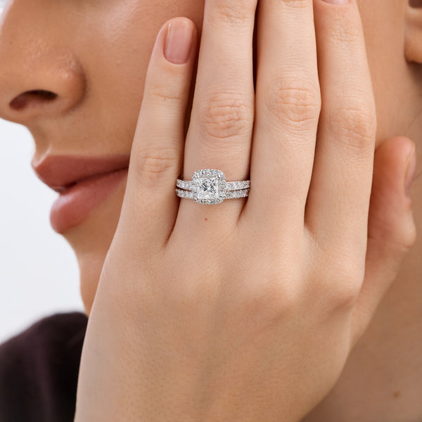 2 Carat Lab-Grown Diamond Princess-Cut Halo Bridal Ring Set — GILDED New York