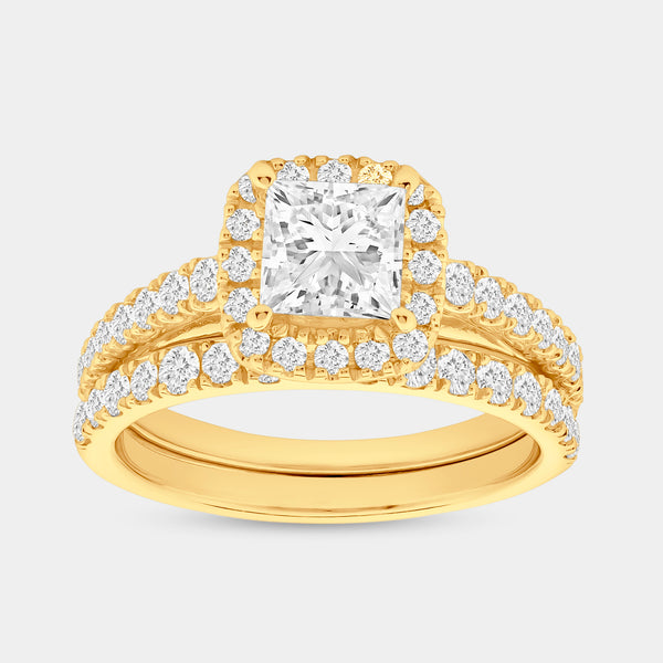 2 Carat Lab-Grown Diamond Princess-Cut Halo Bridal Ring Set — GILDED New York