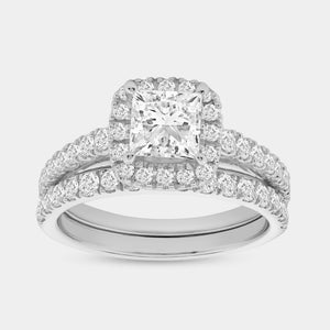 Gilded 2 Carat Lab-Grown Diamond Princess-Cut Halo Bridal Ring Set