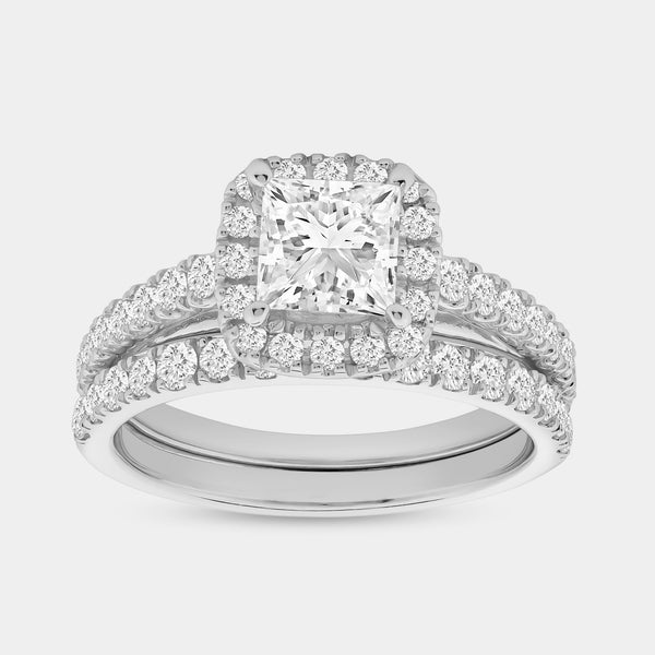 2 Carat Lab-Grown Diamond Princess-Cut Halo Bridal Ring Set — GILDED New York