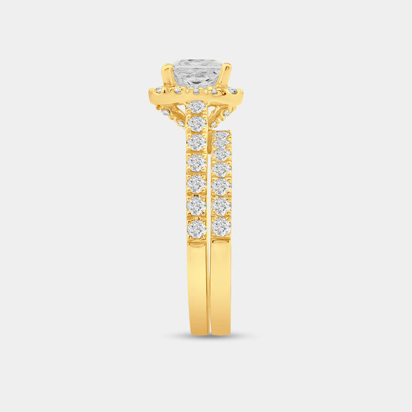 2 Carat Lab-Grown Diamond Princess-Cut Halo Bridal Ring Set — GILDED New York