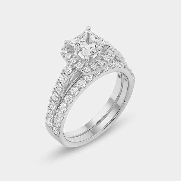2 Carat Lab-Grown Diamond Princess-Cut Halo Bridal Ring Set — GILDED New York