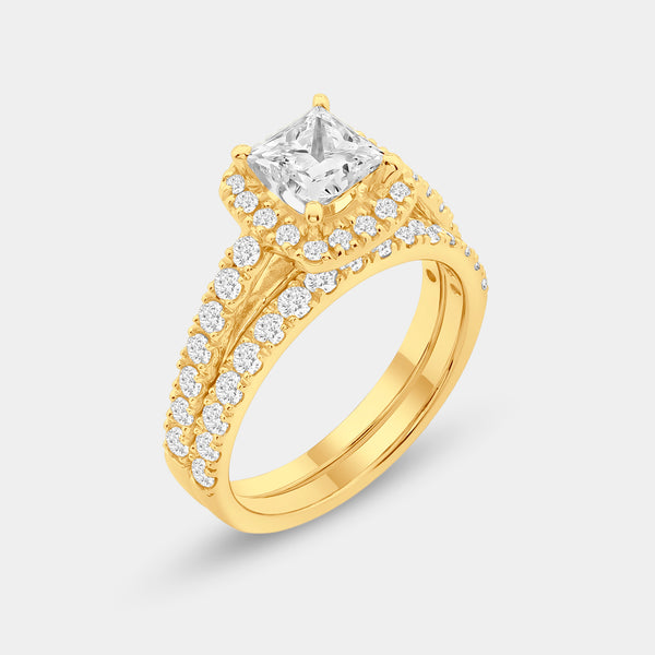 2 Carat Lab-Grown Diamond Princess-Cut Halo Bridal Ring Set — GILDED New York