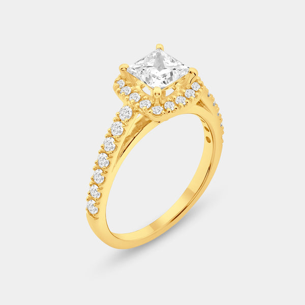 2 Carat Lab-Grown Diamond Princess-Cut Halo Bridal Ring Set — GILDED New York