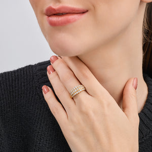 Gilded 1 Carat Lab-Grown Diamond Three-Row Milgrain Boat-Shaped Anniversary Band