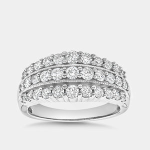 Gilded 1 Carat Lab-Grown Diamond Three-Row Milgrain Boat-Shaped Anniversary Band