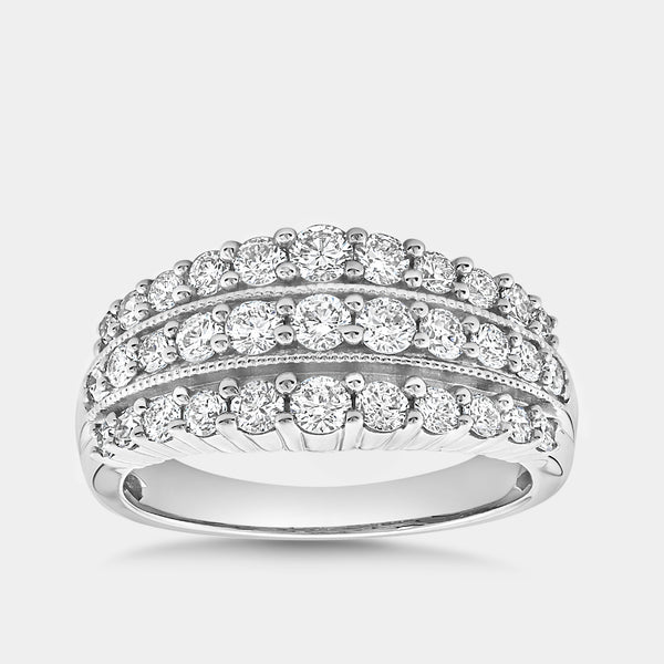 Gilded 1 Carat Lab-Grown Diamond Three-Row Milgrain Boat-Shaped Anniversary Band