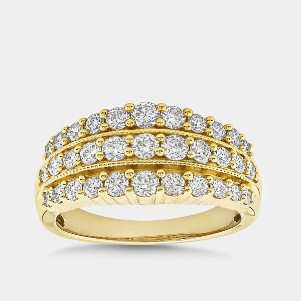 Gilded 1 Carat Lab-Grown Diamond Three-Row Milgrain Boat-Shaped Anniversary Band