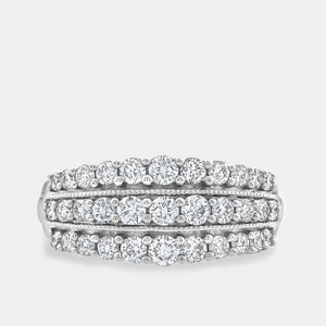 Gilded 1 Carat Lab-Grown Diamond Three-Row Milgrain Boat-Shaped Anniversary Band