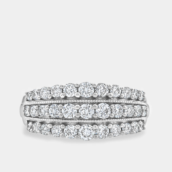 Gilded 1 Carat Lab-Grown Diamond Three-Row Milgrain Boat-Shaped Anniversary Band