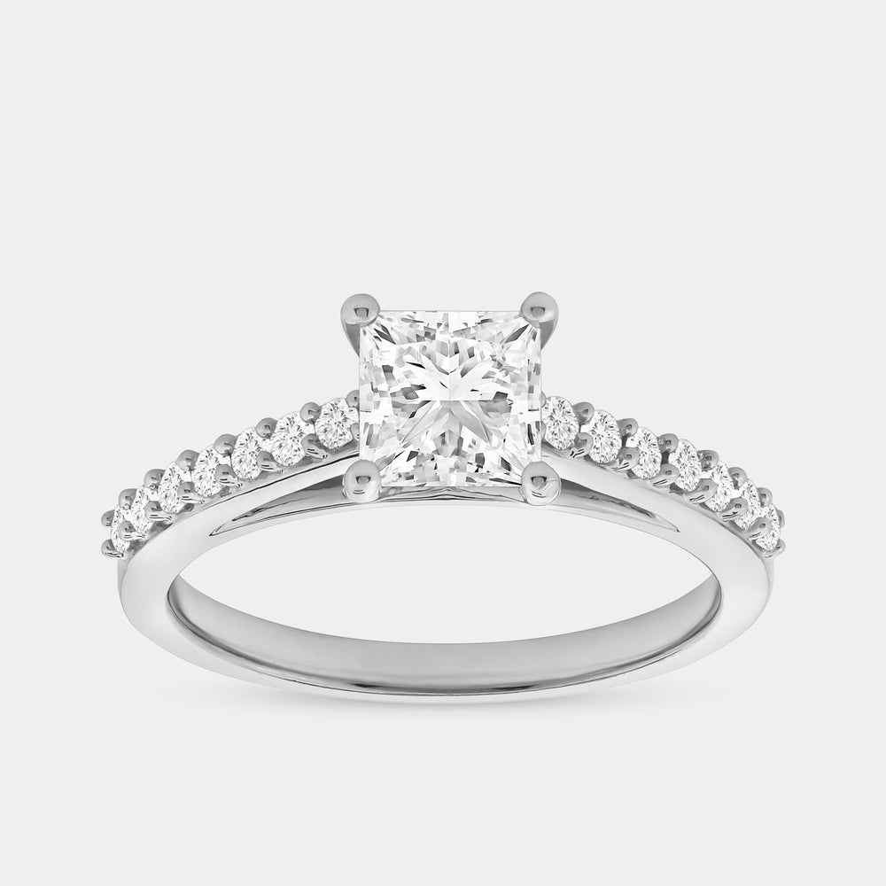 Gilded 1 and 1/4 Carat Lab-Grown Diamond Princess-Cut Solitaire Plus Engagement Ring with a Studded Shank