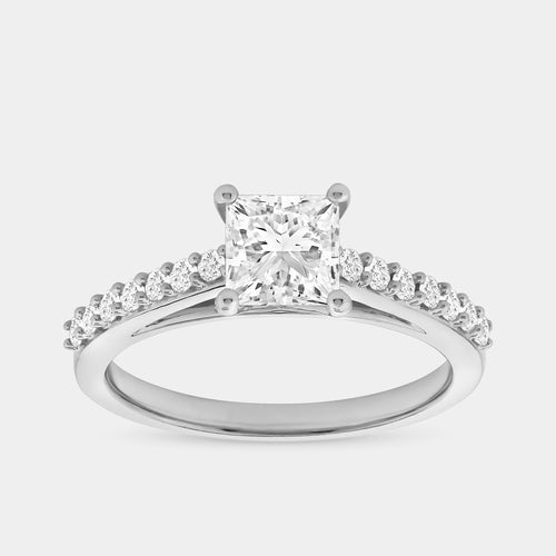 Gilded 1 and 1/4 Carat Lab-Grown Diamond Princess-Cut Solitaire Plus Engagement Ring with a Studded Shank