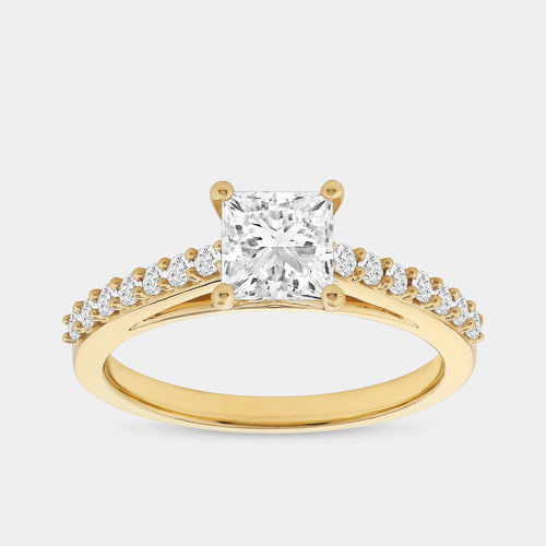 Gilded 1 and 1/4 Carat Lab-Grown Diamond Princess-Cut Solitaire Plus Engagement Ring with a Studded Shank