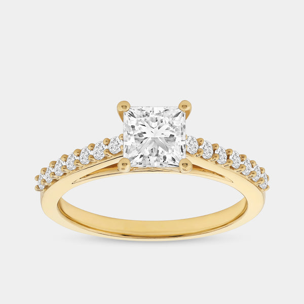 1 and 1/4 Carat Lab-Grown Diamond Princess-Cut Solitaire Plus Engagement Ring with a Studded Shank — GILDED New York