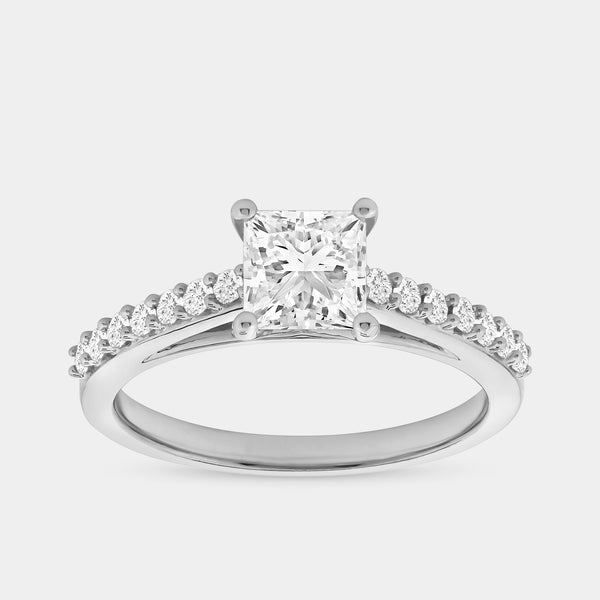 1 and 1/4 Carat Lab-Grown Diamond Princess-Cut Solitaire Plus Engagement Ring with a Studded Shank — GILDED New York