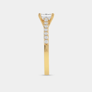 Gilded 1 and 1/4 Carat Lab-Grown Diamond Princess-Cut Solitaire Plus Engagement Ring with a Studded Shank
