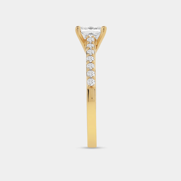 1 and 1/4 Carat Lab-Grown Diamond Princess-Cut Solitaire Plus Engagement Ring with a Studded Shank — GILDED New York