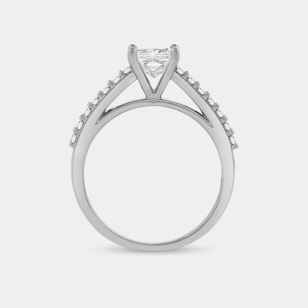 1 and 1/4 Carat Lab-Grown Diamond Princess-Cut Solitaire Plus Engagement Ring with a Studded Shank — GILDED New York