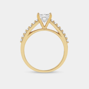 Gilded 1 and 1/4 Carat Lab-Grown Diamond Princess-Cut Solitaire Plus Engagement Ring with a Studded Shank