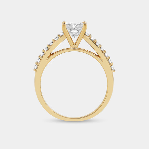 1 and 1/4 Carat Lab-Grown Diamond Princess-Cut Solitaire Plus Engagement Ring with a Studded Shank — GILDED New York