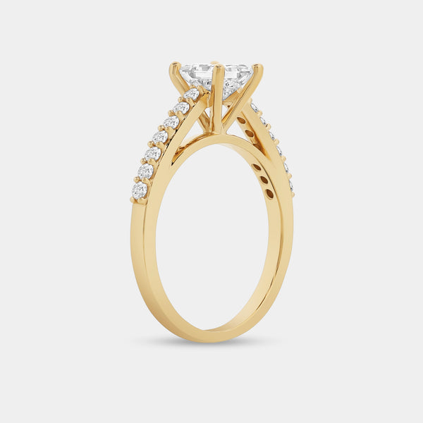 1 and 1/4 Carat Lab-Grown Diamond Princess-Cut Solitaire Plus Engagement Ring with a Studded Shank — GILDED New York