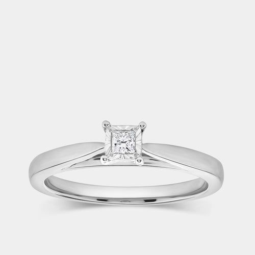 Gilded 1/10 Carat Lab-Grown Diamond Princess-Cut Classic Solitaire Ring Set In An Illusion Plate