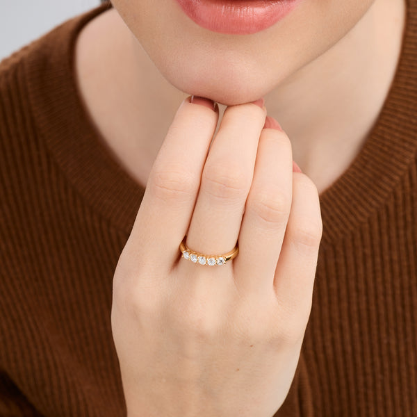 1/2 Carat Lab-Grown Diamond Round-Shaped Five-Stone Ring in a Shared Prong Setting — GILDED New York
