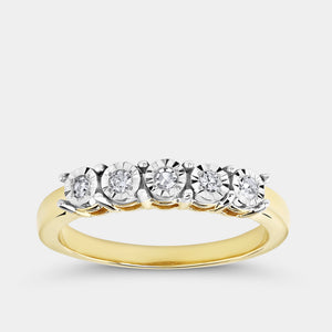 Gilded 1/10 Carat Lab-Grown Diamond Round-Shaped Five-Stone Ring Set in an Illusion Plate