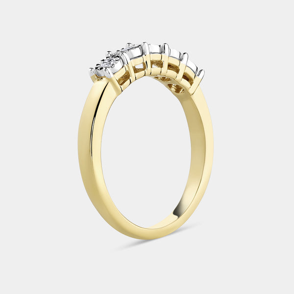 Gilded 1/10 Carat Lab-Grown Diamond Round-Shaped Five-Stone Ring Set in an Illusion Plate