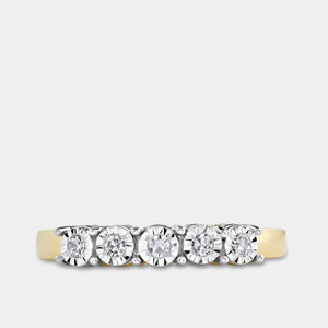 Gilded 1/10 Carat Lab-Grown Diamond Round-Shaped Five-Stone Ring Set in an Illusion Plate