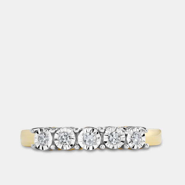 Gilded 1/10 Carat Lab-Grown Diamond Round-Shaped Five-Stone Ring Set in an Illusion Plate